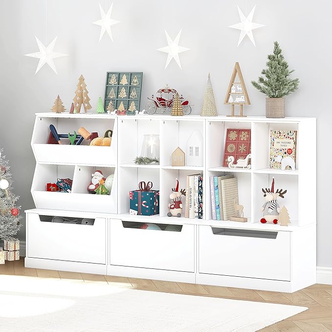UTEX Kids Toy Storage Organizer, Bookshelf for Kids and Bookcase with Drawer, Children Open Storage Cubby for Playroom Nursery White