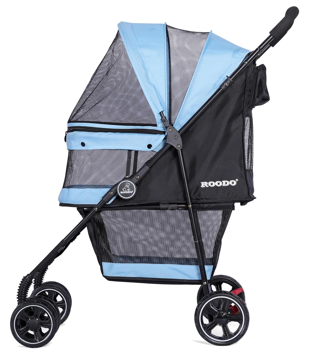 ROODO 4 Wheel Dog Cat Pet Stroller Best Lightweight Foldable Compact Portable Jogger All Terrain Travel Pet Gear Puppy Doggie Bunny Kitty Stroller for up to 30lbs Medium Small Dogs Cats(Light Khaki)