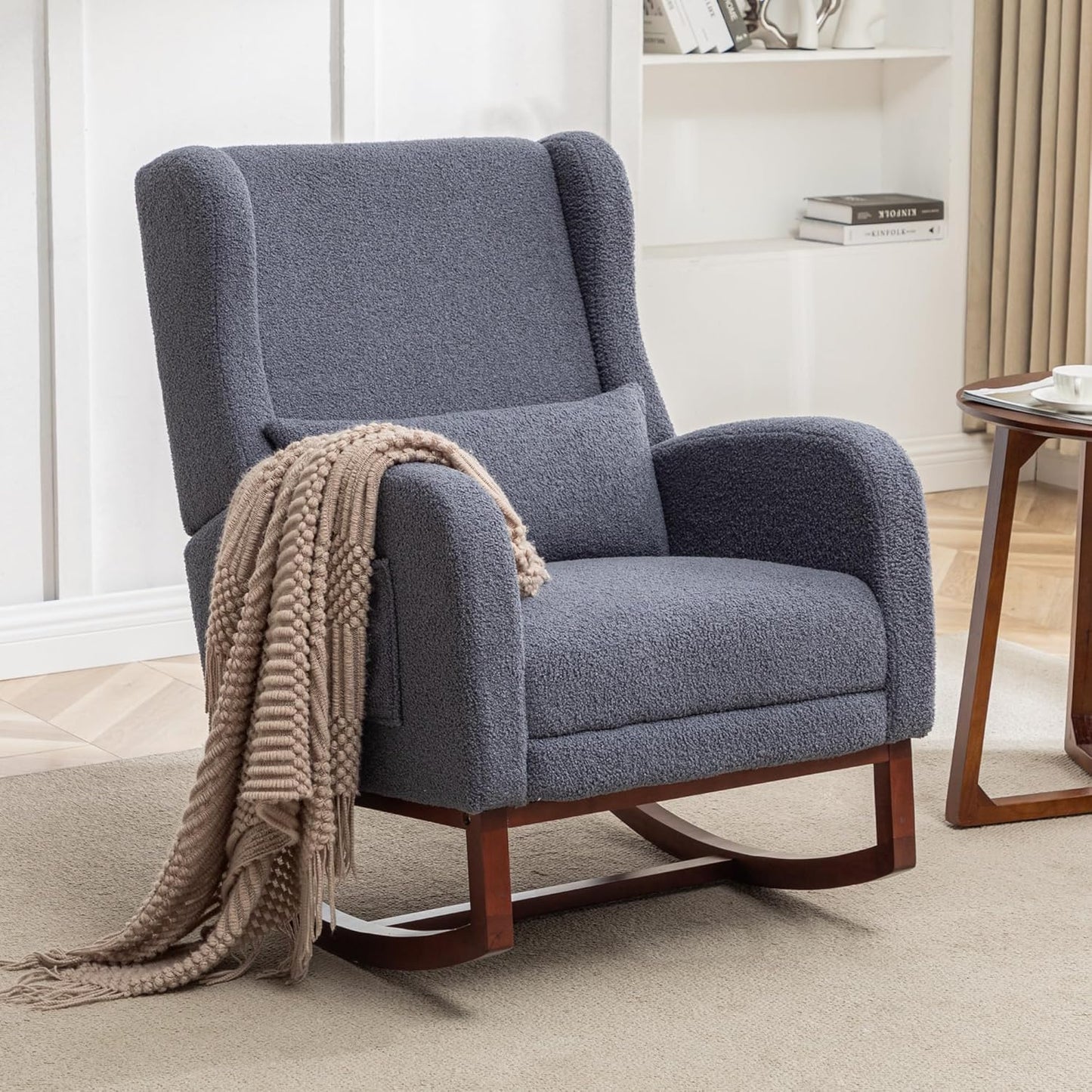 HCHAIRH Rocking Chair Nursery, Nursery Rocking Chairs with Foot Rest, Comfy Fabric Glider Rocker Nursing Chair with High Back for Nursing, Living Room, Bedroom, Beige