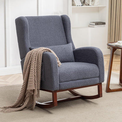 HCHAIRH Rocking Chair Nursery, Nursery Rocking Chairs with Foot Rest, Comfy Fabric Glider Rocker Nursing Chair with High Back for Nursing, Living Room, Bedroom, Beige