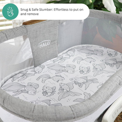 Bassinet Sheets for Papablic, CoZee, Cowiewie, Ezebaby, Nawahev Baby Bassinet Bedside Sleeper by TansyPanda, 3PC, 33x20, Ultra Soft, Breathable Snug Fit, Unisex Boys Girls, Gray White (Space Rockets)