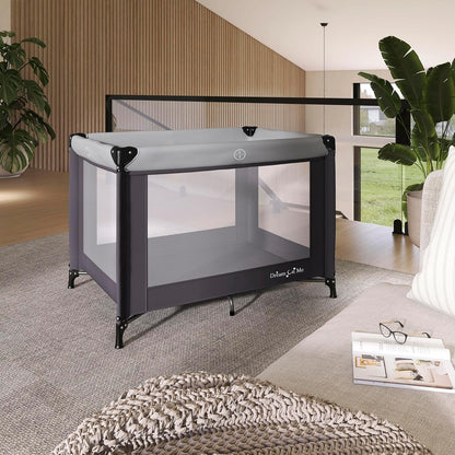 Dream On Me Nest Portable Playard in Black with Carrybag an Shoulder Strap, Lightweight, Packable and Easy Setup Baby Playard, Breathable Mesh Sides and Soft Fabric - Comes with a Removable Padded Mat
