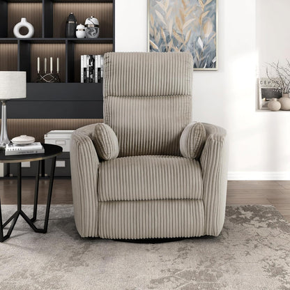Lexicon Modern Swivel Glider Recliner Chair, Nursery Glider, Corduroy Fabric Upholstery Recliner with 2 Lumbar Pillows, Manual Reclining Sofa Chair for Living Room/Office/Apartment, Beige