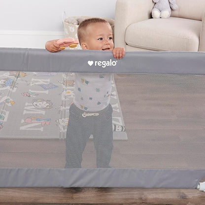 Regalo Safety 27.5-50” Extra Wide Mesh Baby Gate for Doorways & Hallways, Expandable Pressure Mounted Baby Gate for Toddlers & Pets, Includes Rubber Bumpers, Gray