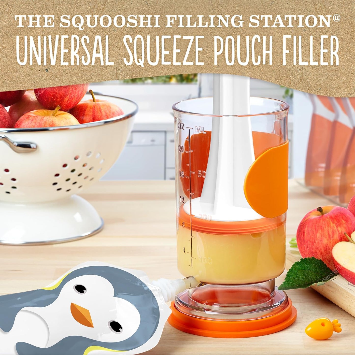 The Filling Station: Squooshi Food Pouch Filler + 12 Large 5 oz Pouches/The Food Pouch Maker for Baby Food Storage and Snack Food Pouches