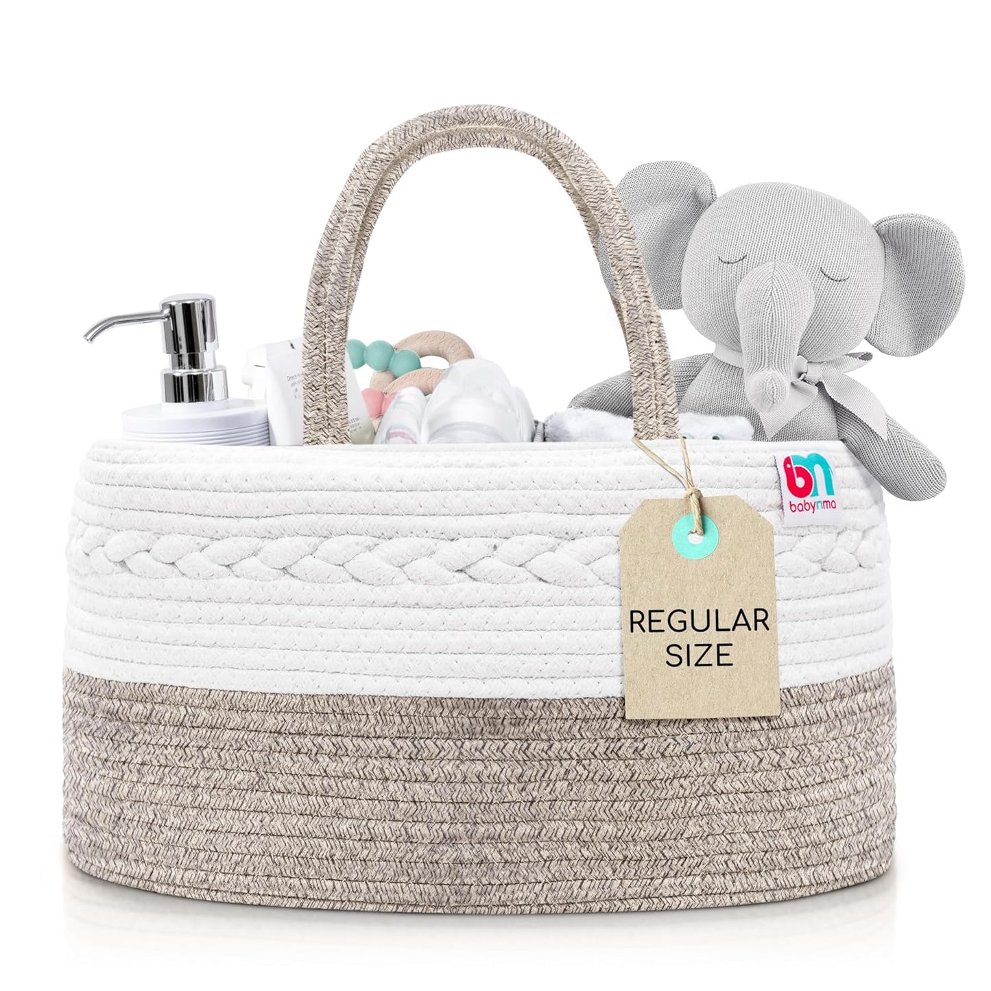 Rope Diaper Caddy - Storage for Baby and Toddler Items - Portable Cotton Organizer Easily Holds Diapers, Wipes, Clothing - Useful for Nursery, Bedroom (Gray, Regular)