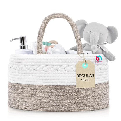 Rope Diaper Caddy - Storage for Baby and Toddler Items - Portable Cotton Organizer Easily Holds Diapers, Wipes, Clothing - Useful for Nursery, Bedroom (Gray, Regular)