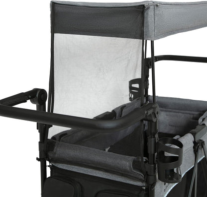 Jeep Aries Stroller Wagon by Delta Children Premium Wagon for 2 Kids with Convertible Seats, Adjustable Push/Pull Handles, Removable Canopy & Flat Fold - Greenguard Gold Certified, Black/Green