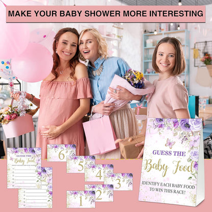 Guess the Baby Food Party Games, Baby Shower Game Set, 1 Standing Sign + 25 Answer Cards + 6 Number Cards, Boho Wild West Gender Reveal Party Decoration Supplies -B05