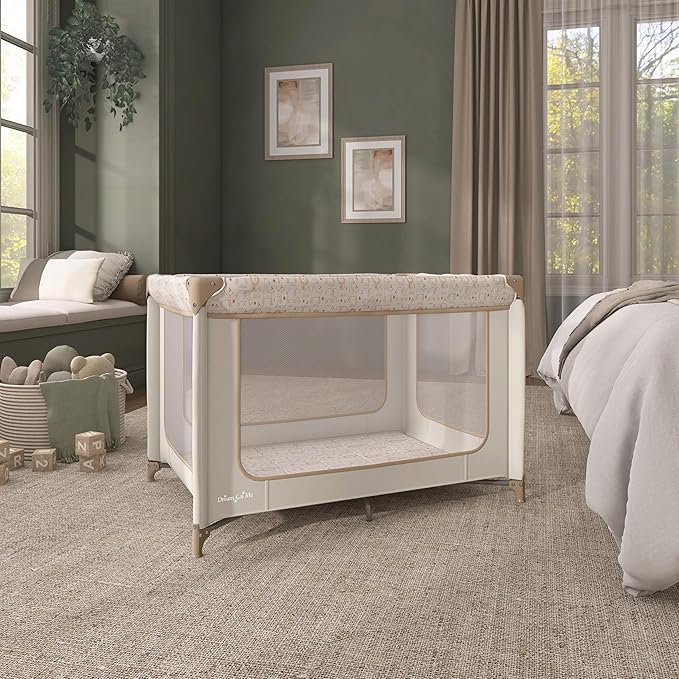 Dream On Me Zodiak Baby Playard, Breathable Mesh Sides, Soft Comfortable Mattress, Quick & Easy to Fold with Travel Carry Bag, Compact Space Saving Design - Beige