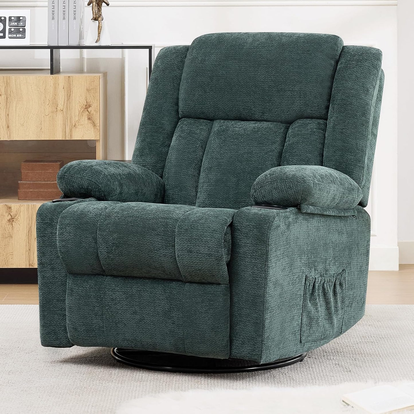 Swivel Rocker Recliner Chair, Lazy Boy Recliner with Cup Holders, 360 Degree Rotating Nursery Rocking Chair, Manual Glider Recliner for Living Room (1, Yellow)