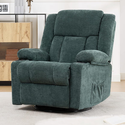 Swivel Rocker Recliner Chair, Lazy Boy Recliner with Cup Holders, 360 Degree Rotating Nursery Rocking Chair, Manual Glider Recliner for Living Room (1, Yellow)