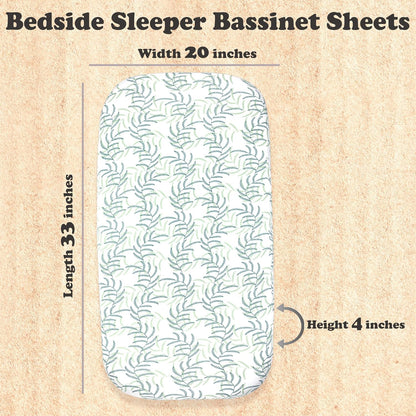3-Pack Bedside Sleeper Bassinet Sheets | GOTS Certified Organic 100% Muslin Cotton | Ultra Soft & Breathable | 33×20×4” Fitted Sheets | Universal Fit 29–33” x 17–21” Pads