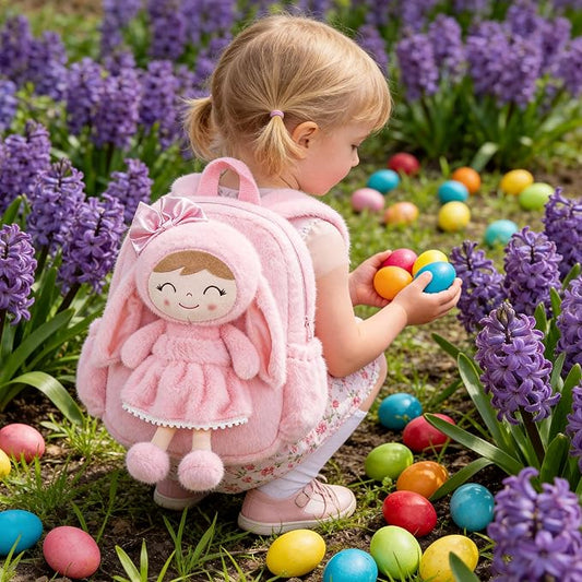 Gloveleya Toddler Backpack Plush Bag with Soft Pink Rabbit Doll Detachable Design 11inches Gift for Baby Girl 2+...