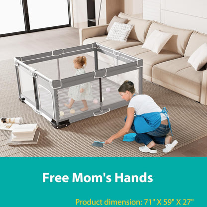ICAREWAY Foldable Playpen for Babies and Toddlers, 50x50 Inches Portable Playpen, Kids Collapsible Play Pen with 2 Handlers, Indoor & Outdoor Baby Fence Play Area with Visible Mesh, Dark Gray