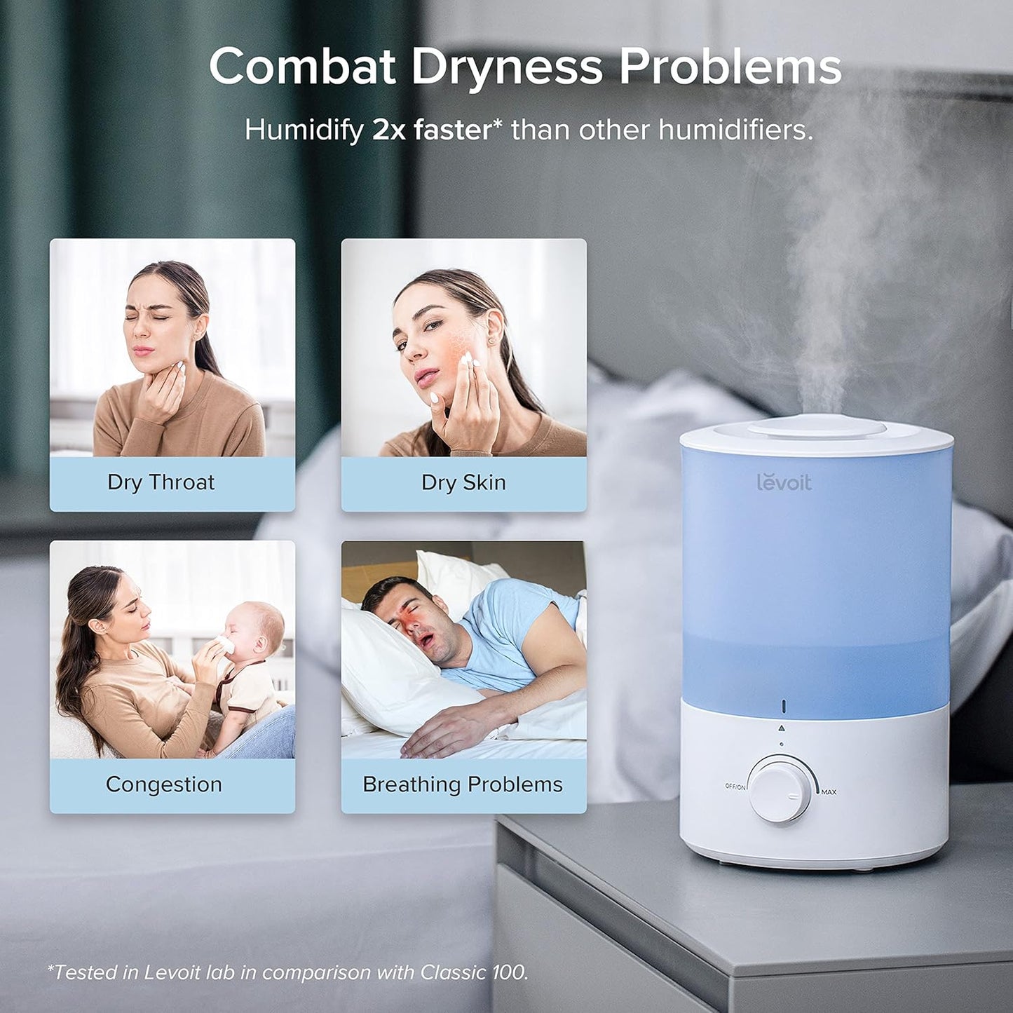 LEVOIT Dual 200S Smart Humidifiers for Bedroom, Top Fill, Customize Humidity for Home, Baby Nursery & Plants with Humidistat, Essential Oil Diffuser, Schedule, Timer, APP & Voice Control, 3L, Blue