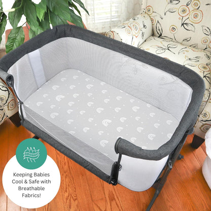 Bassinet Sheets for Papablic, CoZee, Cowiewie, Ezebaby, Nawahev Baby Bassinet Bedside Sleeper by TansyPanda, 3PC, 33x20, Ultra Soft, Breathable Snug Fit, Unisex Boys Girls, Gray White (Space Rockets)