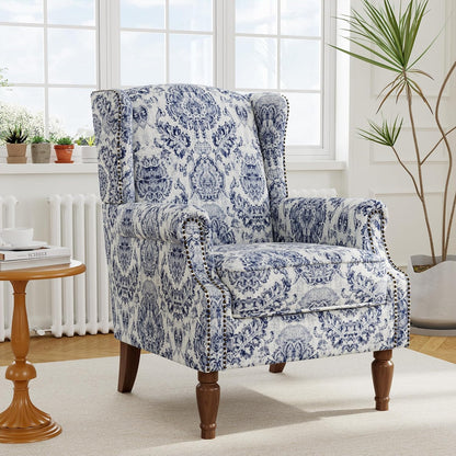Swivel Rocker Recliner Chair, Manual Nursery Glider Recliner, Floral Fabric Wingback Accent Chair with Adjustable Backrest & Footrest for Small Spaces Living Room Bedroom (Plants Floral, Set of 1)