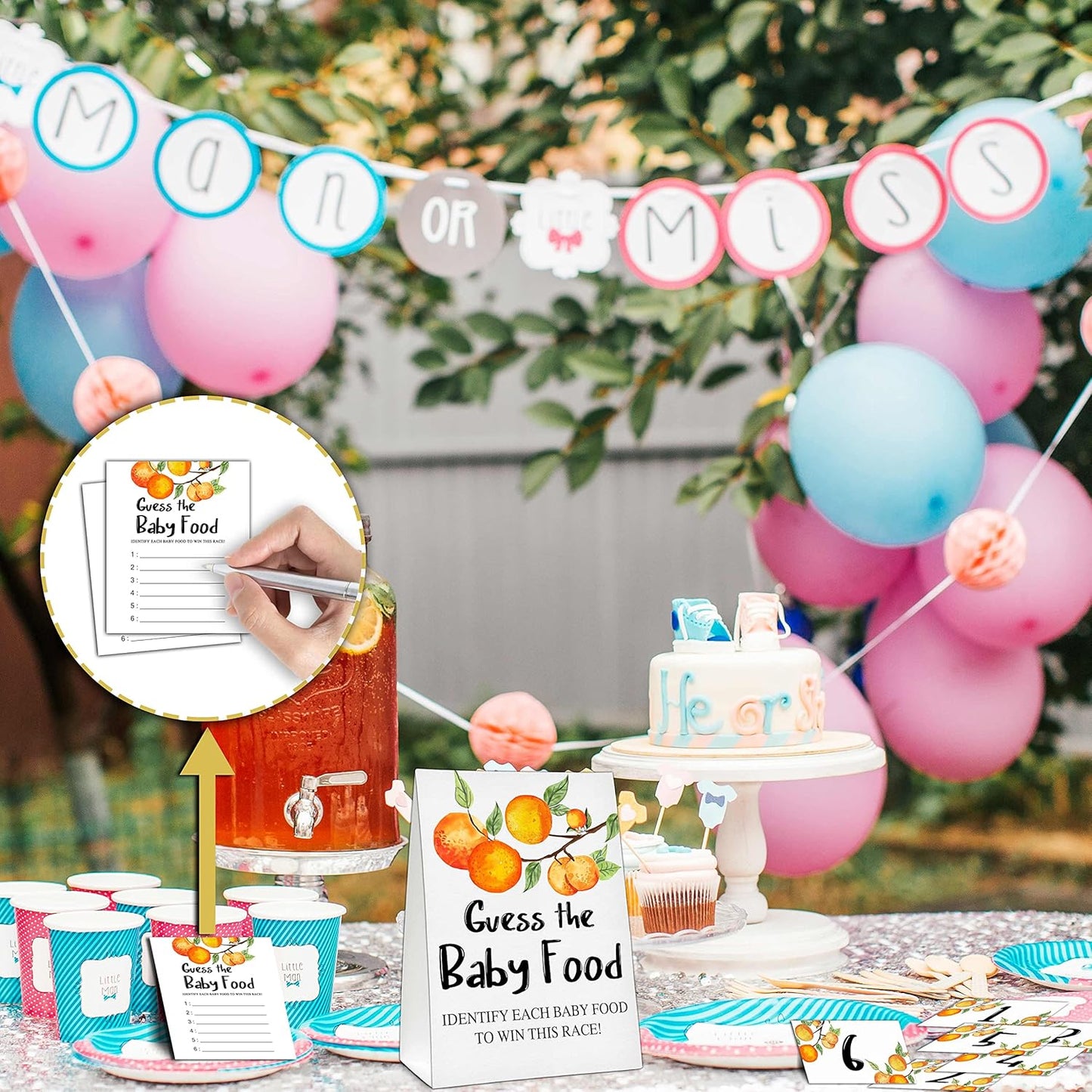 Guess the Baby Food Party Games, Baby Shower Game Set, 1 Standing Sign + 25 Answer Cards + 6 Number Cards, Boho Wild West Gender Reveal Party Decoration Supplies -B05