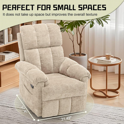 Korser Recliner Chair, Swivel Rocker Recliner Chair for Adults, Small Recliners for Small Spaces, Upholstered Manual Recliner with Side Pockets, Nursery Rocking Chair for Living Room, Chenille, Beige