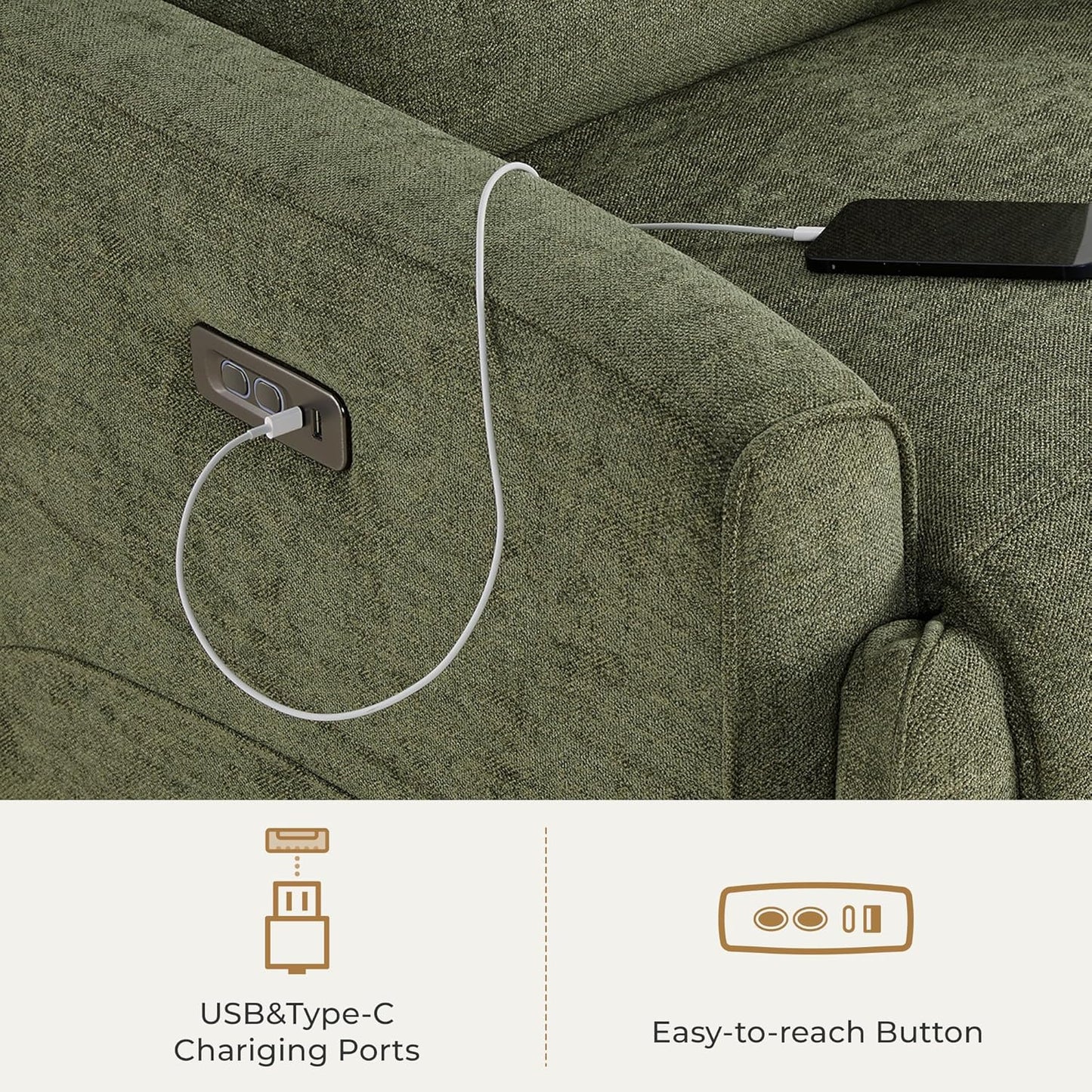 CHITA Power Recliner Chair Swivel Glider with Adjustable Power Headrest, FSC Certified Electronic Modern Nursery Rocking Chair with USB and Type-C Ports, Boucle White