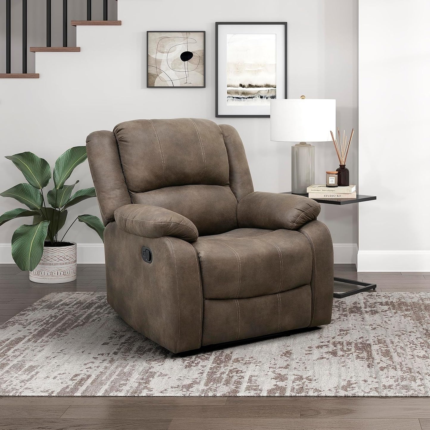 Lexicon Manual Glider Recliner Sofa Chair, Home Theater Seating, Wall Hugger Manual Reclining Nursery Chair for Bedroom/Living Room/Office/Apartment, Grey Chenille