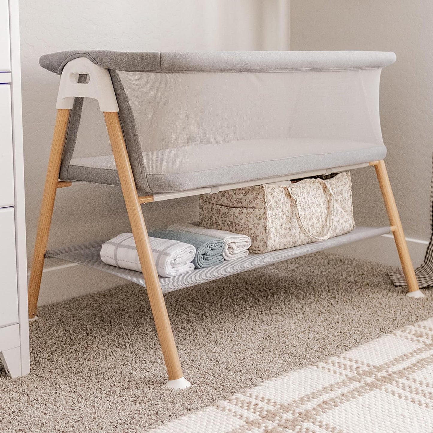 Newton Baby Bassinet & Bedside Sleeper with Mattress & Sheet - Ultra-Breathable & Completely Washable, Removable Dual-Layer Cover | Wood Frame | Adjustable Height & Infant Access Opening