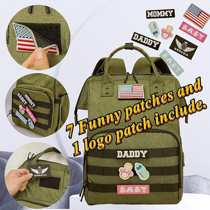 Diaper Bag Backpack for Dad and Mom with USB Charging Port Stroller Straps and Insulated Pocket,army military Travel Nappy Backpack for daddy mommy (Green)