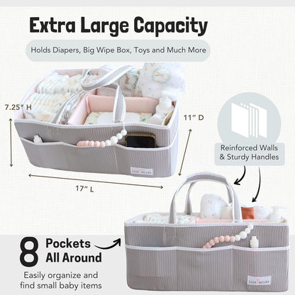 Lily Miles Baby Diaper Caddy Organizer - Large Tote Bag for Newborn essentials Boy or Girl - Baby Shower Basket - Nursery Must Haves - Registry Favorites - Newborn Caddie Car Organizer