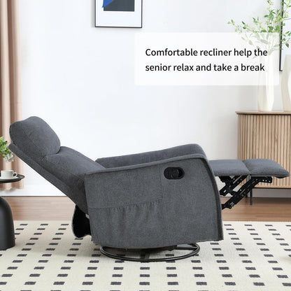 Swivel Rocker Recliner Chair for Adults, Nursery Rocking Chair with Heat and Massage, Glider Reclining Chair for Small Space Living Room Bedroom, Faux Leather Black