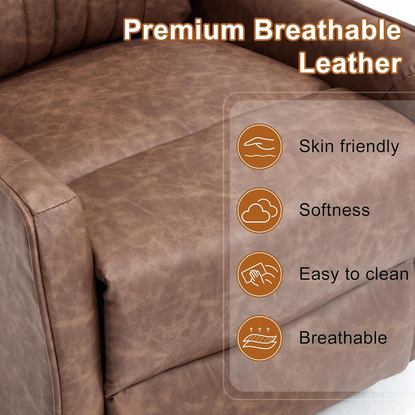 Manual 360° Swivel Rocker Recliner Chair for Adults, Overstuffed Glider Chair for Nursery with Vibration Massage and Heat, Comfy Soft Fabric Glider with Side Pockets for Living Room, Beige