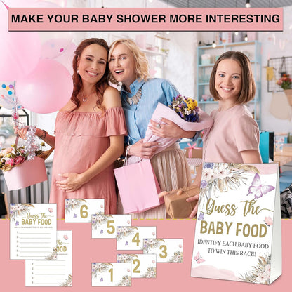Guess the Baby Food Party Games, Baby Shower Game Set, 1 Standing Sign + 25 Answer Cards + 6 Number Cards, Boho Wild West Gender Reveal Party Decoration Supplies -B05