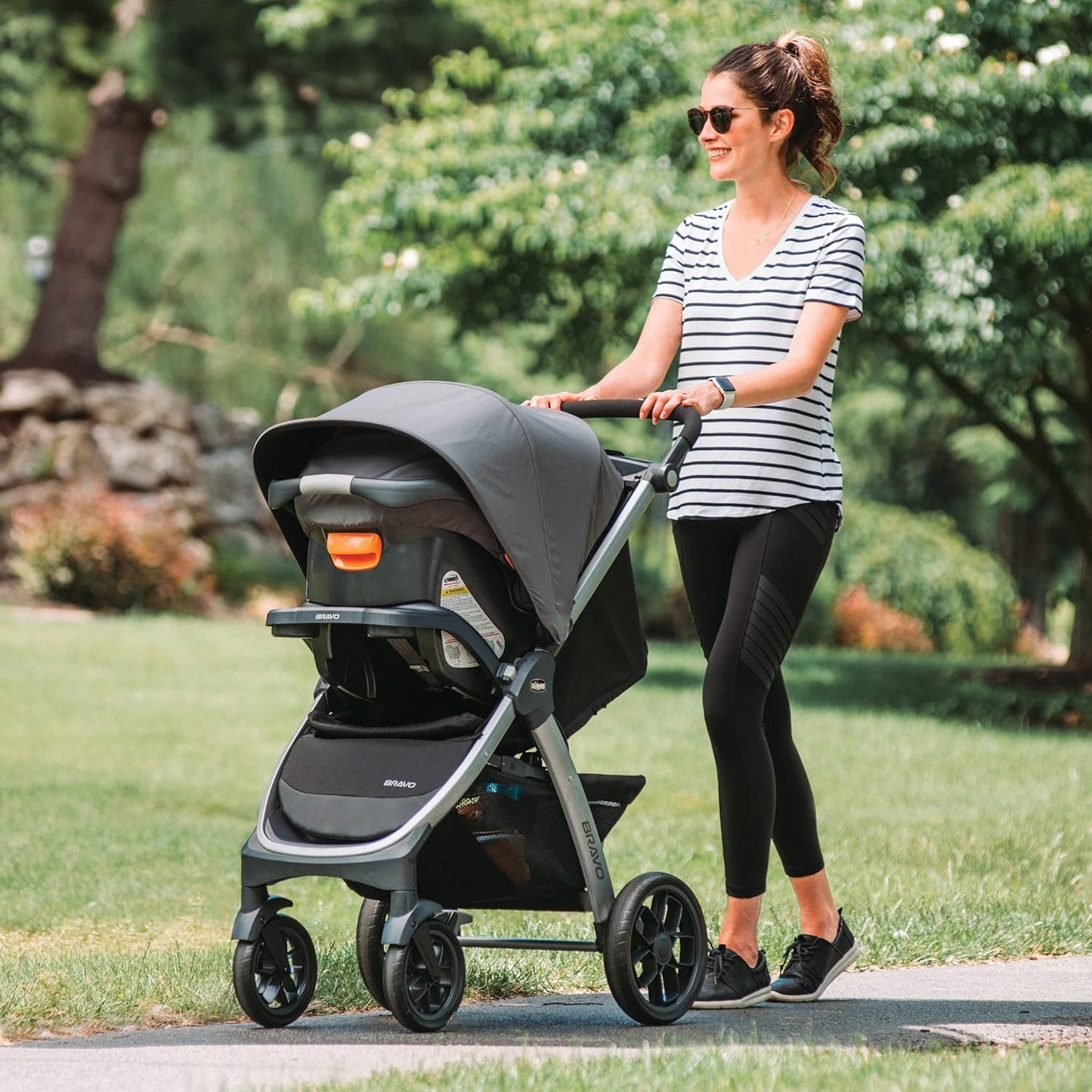 Chicco Bravo LE ClearTex Full-Size Stroller for Babies and Toddlers, UPF-Rated Canopy, GREENGUARD Gold Certified, Lightweight, One-Hand Compact Fold, Pewter/Grey