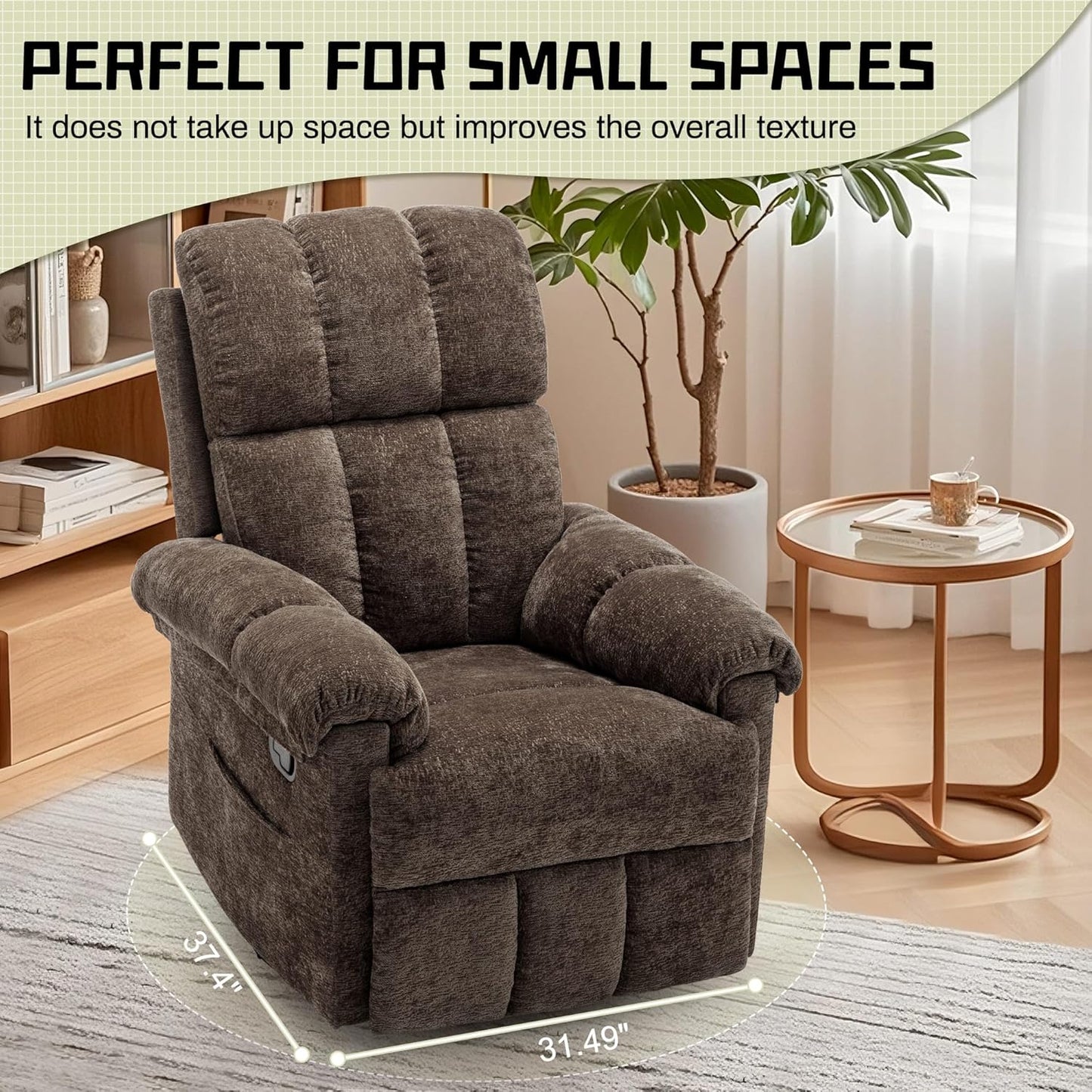 Korser Recliner Chair, Swivel Rocker Recliner Chair for Adults, Small Recliners for Small Spaces, Upholstered Manual Recliner with Side Pockets, Nursery Rocking Chair for Living Room, Chenille, Beige