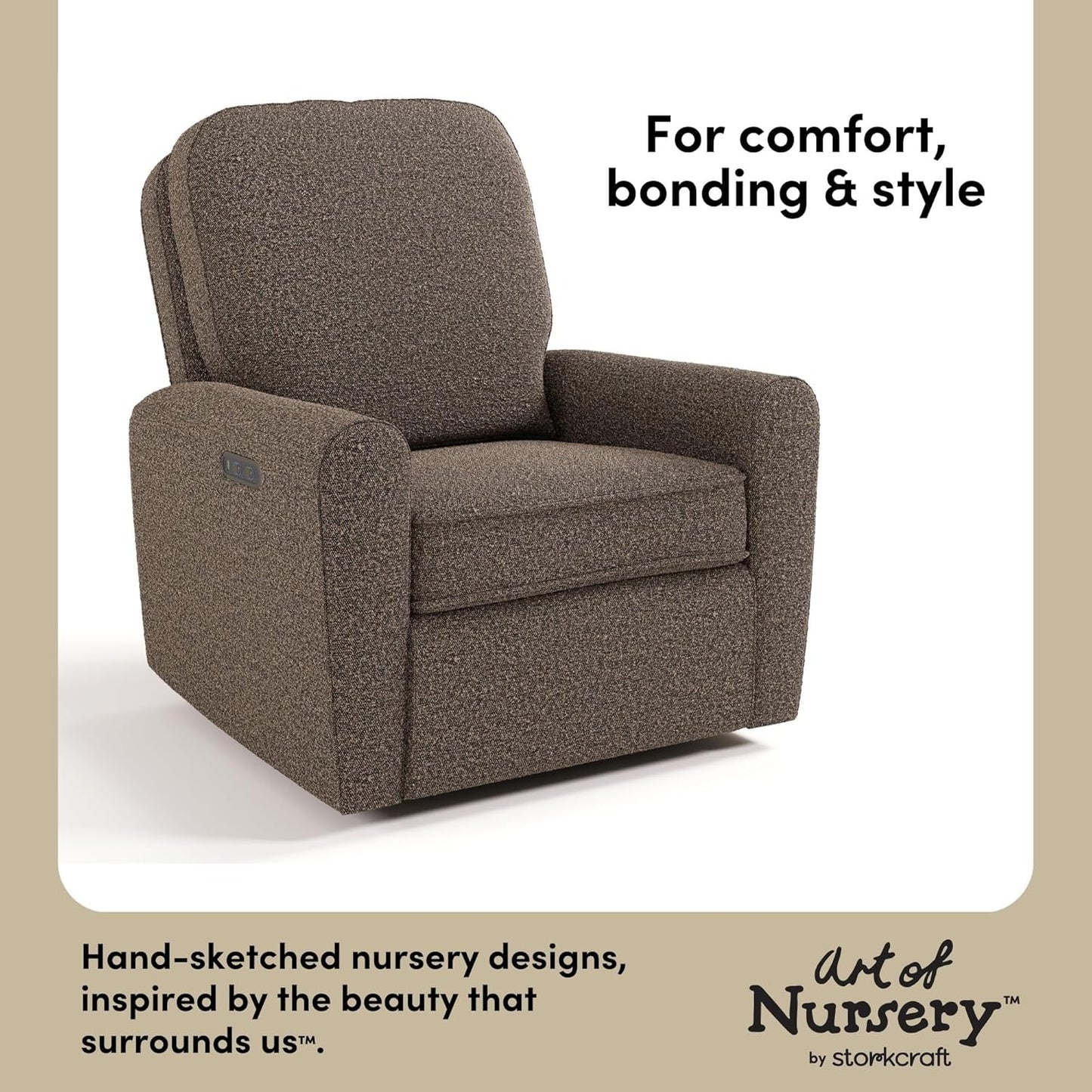 Storkcraft Amalfi Deluxe Power Recliner Swivel Glider – Premium Electronic Nursery Rocking Chair, Oeko-TEX 100 Certified, Includes Dual-USB Charging Port with USB-A & USB-C (Black Boucle)