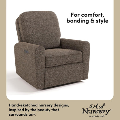 Storkcraft Amalfi Deluxe Power Recliner Swivel Glider – Premium Electronic Nursery Rocking Chair, Oeko-TEX 100 Certified, Includes Dual-USB Charging Port with USB-A & USB-C (Black Boucle)