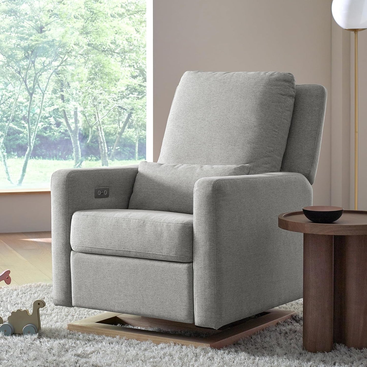 Babyletto Sigi Electronic Power Recliner & Swivel Glider with USB Port in Performance Beach Eco-Weave with Light Wood Base, Water Repellent & Stain Resistant, Greenguard Gold and CertiPUR-US Certified