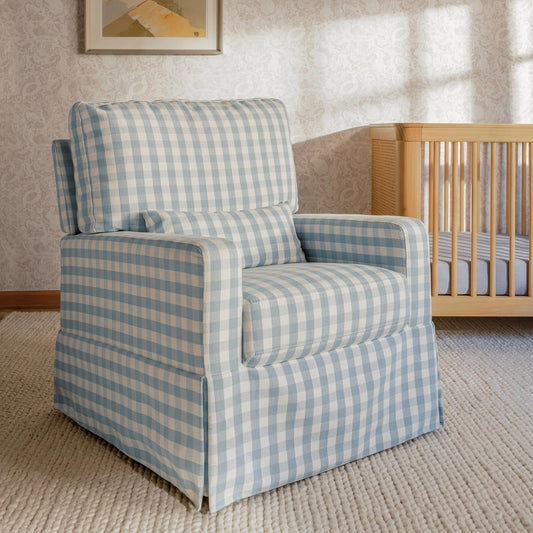 Namesake Crawford Pillowback Comfort Swivel Glider in Tan Gingham, Water Repellent & Stain Resistant, Greenguard Gold & CertiPUR-US Certified