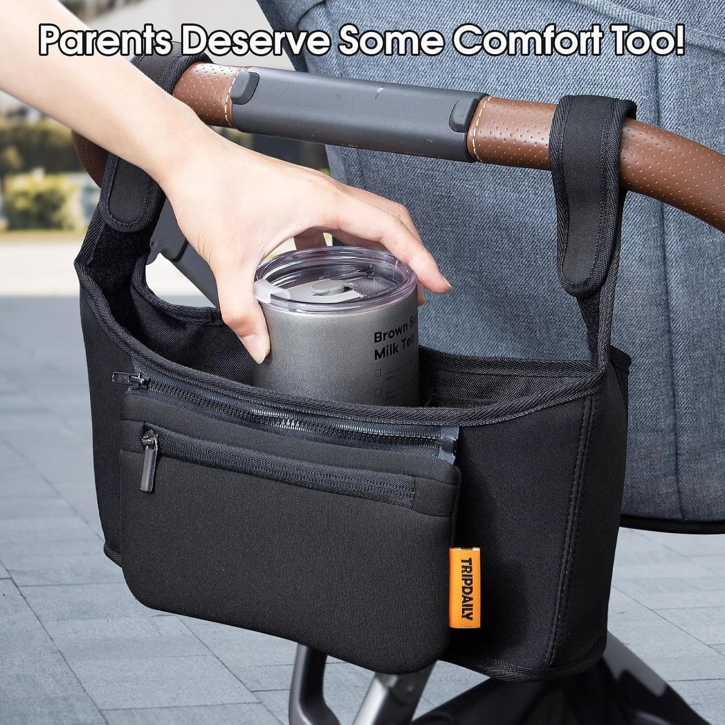 Parent Organizer Bag, Stroller Organizer Fits for Uppababy Vista, Cruz, Minu, Stroller Caddy with Cup Holder, Zippered Pocket, Multiple Pockets and Adjustable Straps, Easy to Carry