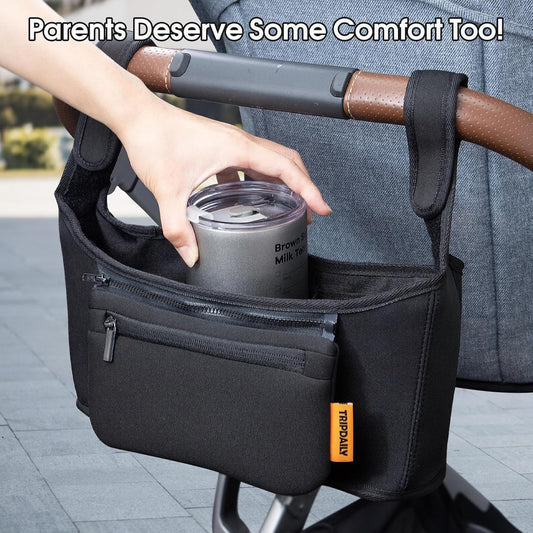 Parent Organizer Bag, Stroller Organizer Fits for Uppababy Vista, Cruz, Minu, Stroller Caddy with Cup Holder, Zippered Pocket, Multiple Pockets and Adjustable Straps, Easy to Carry