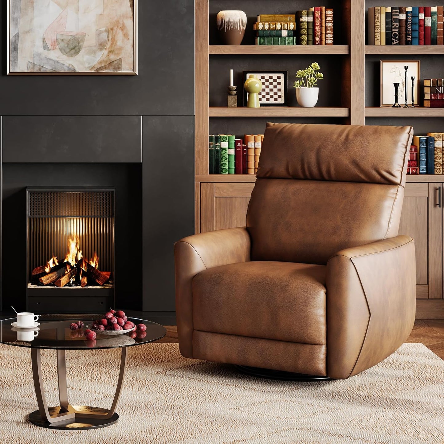 IDEALHOUSE Swivel Rocking Nursery Recliner Chair Rocker Recliner Glider Deep Seat PU Leather Sofa Chair with high Backrest for Nursery, Living Room, Bedroom & Home Movie Theater (Chocolate)