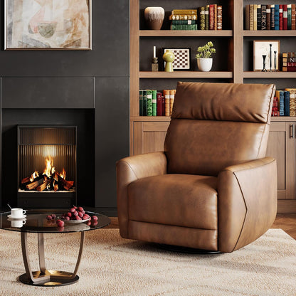 IDEALHOUSE Swivel Rocking Nursery Recliner Chair Rocker Recliner Glider Deep Seat PU Leather Sofa Chair with high Backrest for Nursery, Living Room, Bedroom & Home Movie Theater (Chocolate)