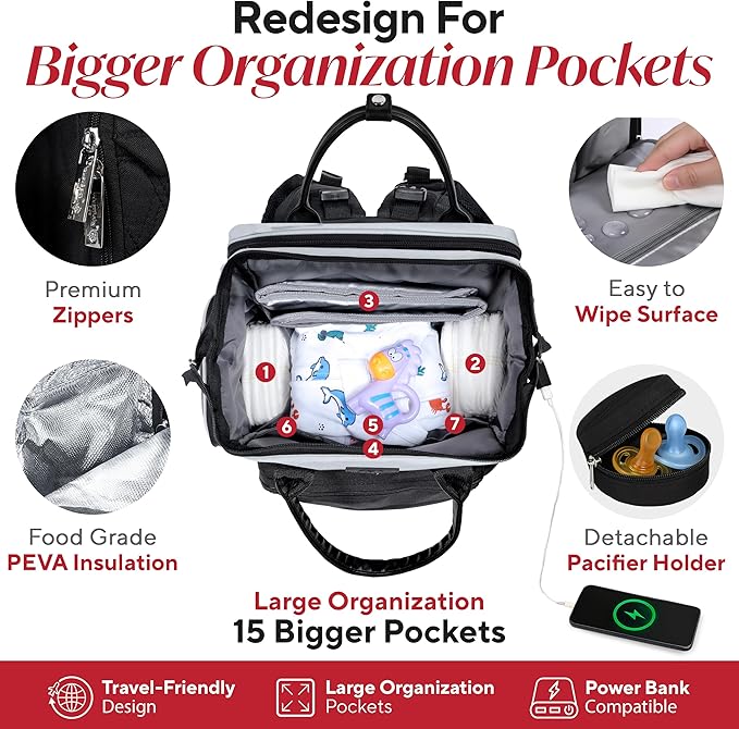 Award-Winning Baby Diaper Bag Backpack with Changing Station –Large Multifunction Waterproof Diaper Bag, Warm Bottle Pockets, Travel Baby Organizer Mom & Dad, Newborn Baby Essentials, Newborn Gift