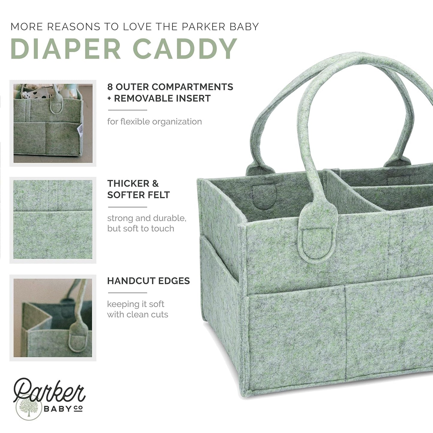 Parker Baby Diaper Caddy - Nursery Storage Bin and Car Organizer for Diapers and Baby Wipes - White, Large