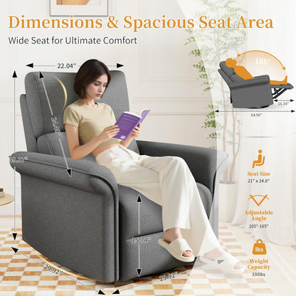 Power Swivel Rocker Recliner Chair for Nursery, Upholstered Snowflake Velvet 270°Swivel Glider Rocker Chair with USB Ports, Small Power Recliners for Small Spaces Living Room