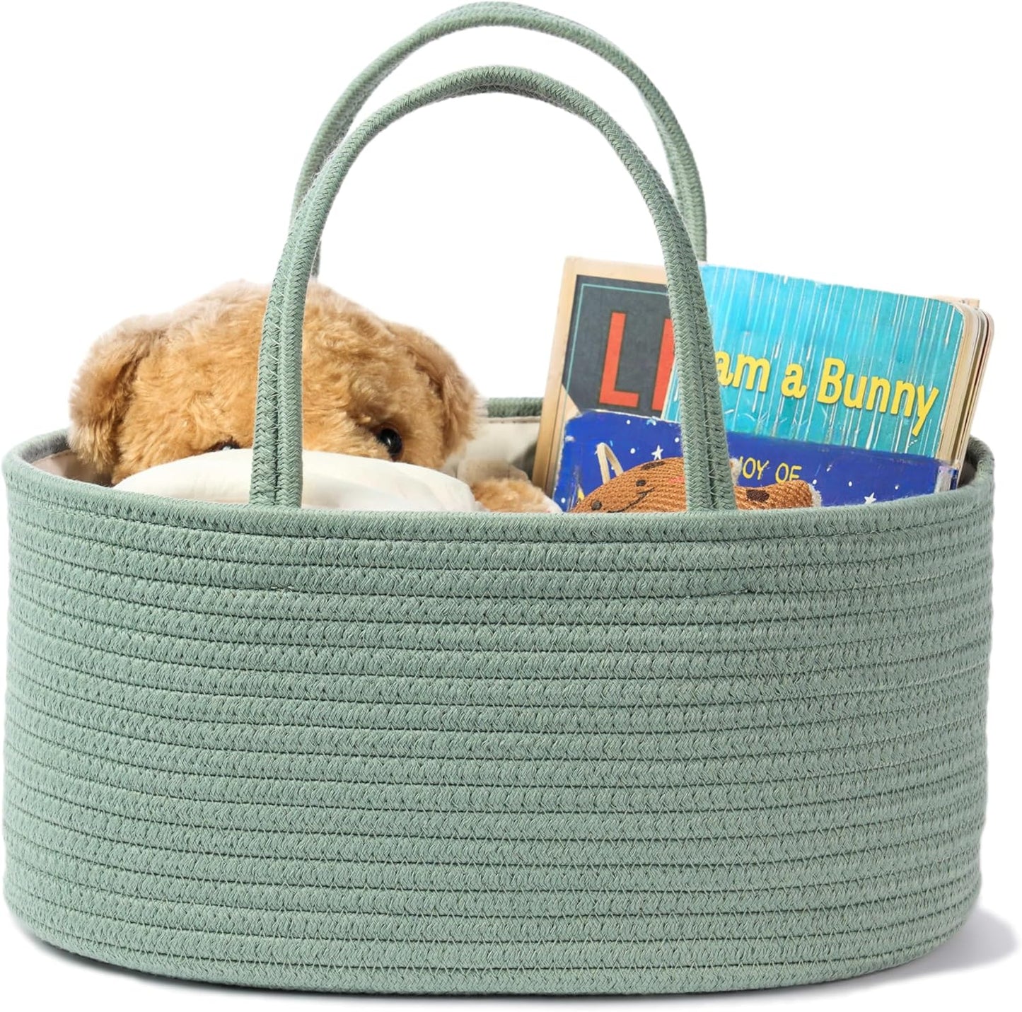 Diaper Caddy Organizer, Empty Gift Basket for Newborn Essentials, Baby Storage Basket, Stylish Gift Bag for Baby Shower, Boys and Girls – Small, White and Beige Brown