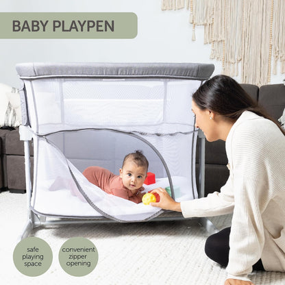 KoolerThings 3 in 1 Baby Bassinet, Bedside Sleeper, & Playpen, Easy Folding Portable Crib (Black)- KoolaBaby (Mesh Bassinet)