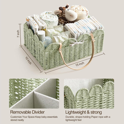 HBlife Large Baby Diaper Caddy, Paper Rope Storage Baskets Nursery Bin with Removable Divider, Portable Car Organizer for Diapers, Baby Shower Gifts, Newborn Essentials Must Haves
