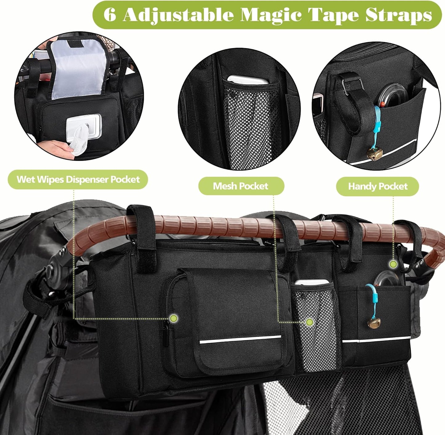 HODRANT Double Stroller Organizer Compatible with BOB Duallie & Compatible with Baby Jogger City Mini GT2 Stroller, Double Stroller Parent Console with Detachable Cooler & Cup Holder, Patent Pending