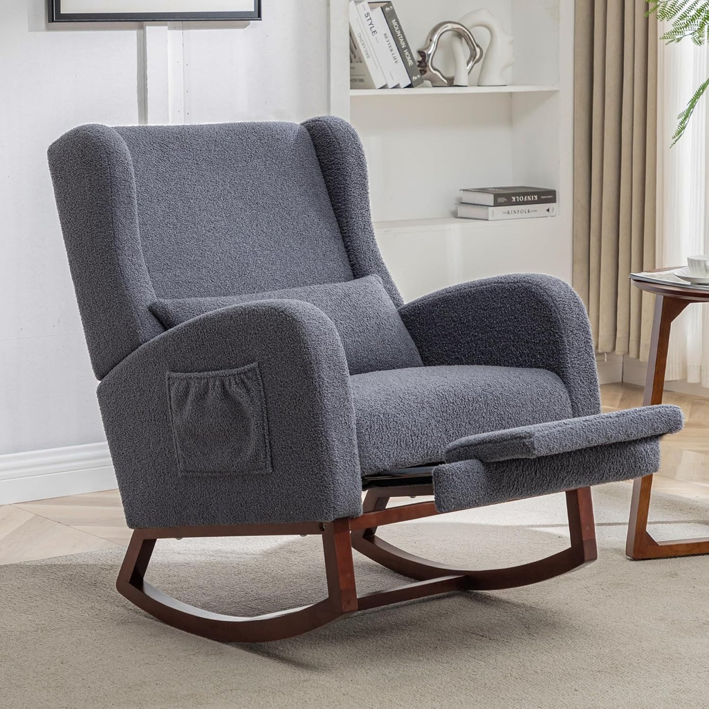 HCHAIRH Rocking Chair Nursery, Nursery Rocking Chairs with Foot Rest, Comfy Fabric Glider Rocker Nursing Chair with High Back for Nursing, Living Room, Bedroom, Beige